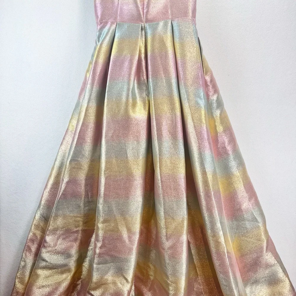 Betsey Johnson Metallic Gown Size 8 Rainbow Sweetheart-Neck Strapless Prom Dress - Picture 12 of 15